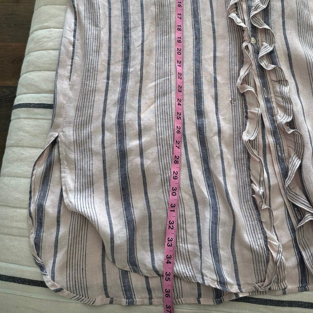 Free People - Ruffle Front Shirt - Extra Large (pink/denim stripe color) - Picture 11 of 15